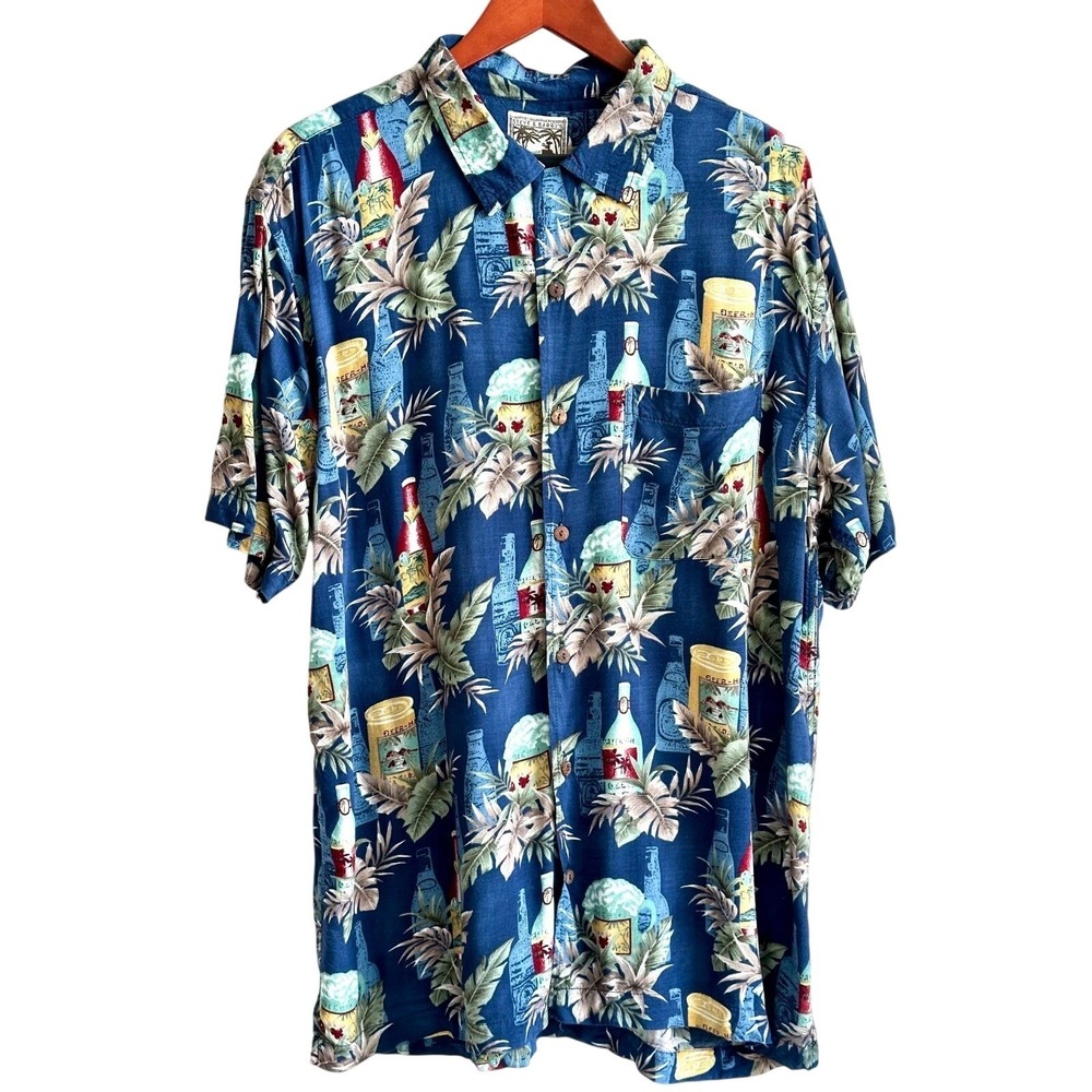 Steve & Barry's Hawaiian Shirt Blue Tropical Cocktail Pattern Short Sleeve Large